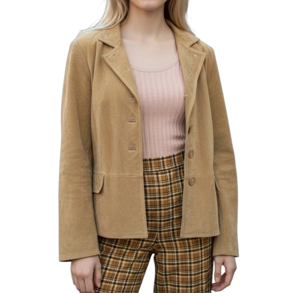 Bagatelle Y2K Tailored Leather Blazer Jacket with Pockets in Chestnut Size 12